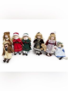 Vintage Porcelain Doll Lot of 7 – Victorian / Holiday Dresses